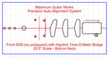 Fit-All 25.5” Scale Hipshot Tune-O-Matic w/ Pickups-MGW Precision Auto Align Templates