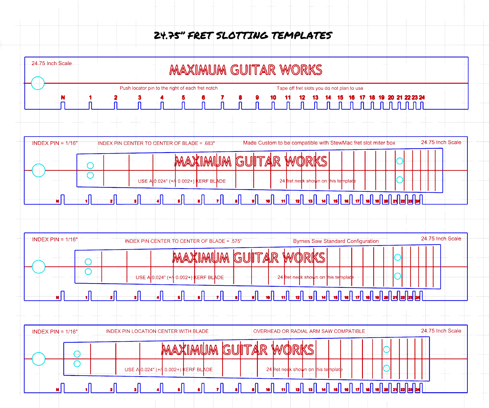 Maximum Guitar Works Fret Slotting Templates