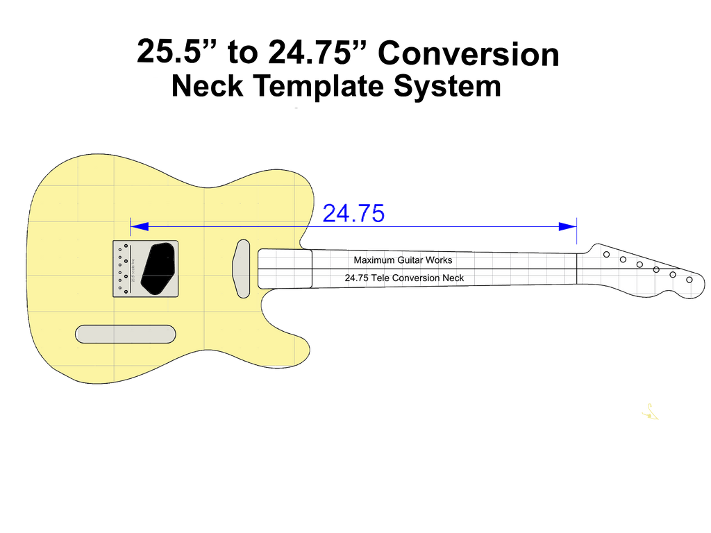 Conversion Neck Fretboards Templates 25.5 to 24.75 Scale