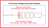 Fit-All 25.5” Scale Classic “T” Bridges w/ Pickups-MGW Precision Auto Align Templates