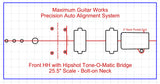 Fit-All 25.5” Scale Hipshot Tune-O-Matic w/ Pickups-MGW Precision Auto Align Templates
