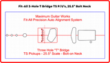 Fit-All 25.5” Scale Classic “T” Bridges w/ Pickups-MGW Precision Auto Align Templates