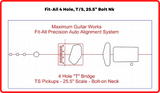 Fit-All 25.5” Scale Classic “T” Bridges w/ Pickups-MGW Precision Auto Align Templates