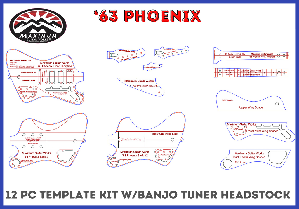 63 Phoenix Neck Through Body Template Sets Maximum Guitar Works